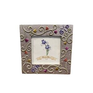 Ashleigh Manor Silver Textured 3x3 Photo Frame Rhinestone Enamel Swirls Square